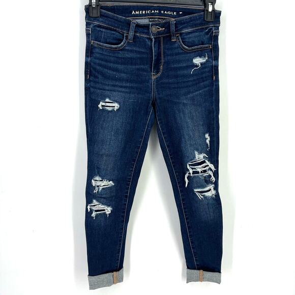 American Eagle Outfitters Next Level Stretch Jegging Jeans Size 2 Frayed Cuffed - Picture 1 of 5